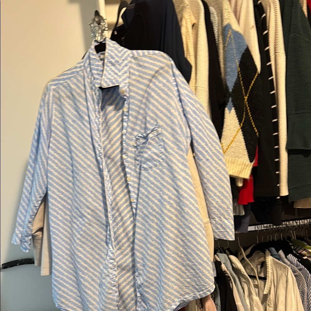 Julia Amory Husband Shirt Blue and White Oversized Boxy Button Down Shirt